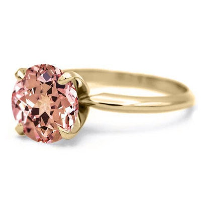 Round Champagne Sapphire 14K or 18K Yellow Gold 4 Prongs Solitaire Ring-FIRE & BRILLIANCE