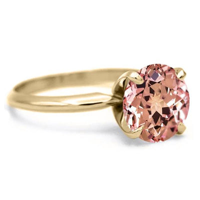 Round Champagne Sapphire 14K or 18K Yellow Gold 4 Prongs Solitaire Ring-FIRE & BRILLIANCE