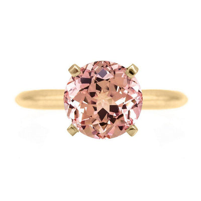 Round Champagne Sapphire 14K or 18K Yellow Gold 4 Prongs Solitaire Ring-FIRE & BRILLIANCE