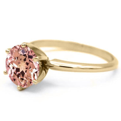 Round Champagne Sapphire 14K or 18K Yellow Gold 6 Prongs Solitaire Ring-FIRE & BRILLIANCE