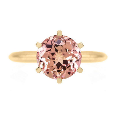 Round Champagne Sapphire 14K or 18K Yellow Gold 6 Prongs Solitaire Ring-FIRE & BRILLIANCE