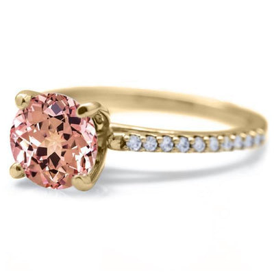 Round Champagne Sapphire 4 Prongs Diamond Accent Ice Cathedral Solitaire Ring-FIRE & BRILLIANCE