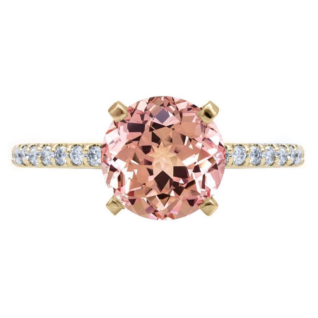 Round Champagne Sapphire 4 Prongs Diamond Accent Ice Solitaire Ring-FIRE & BRILLIANCE