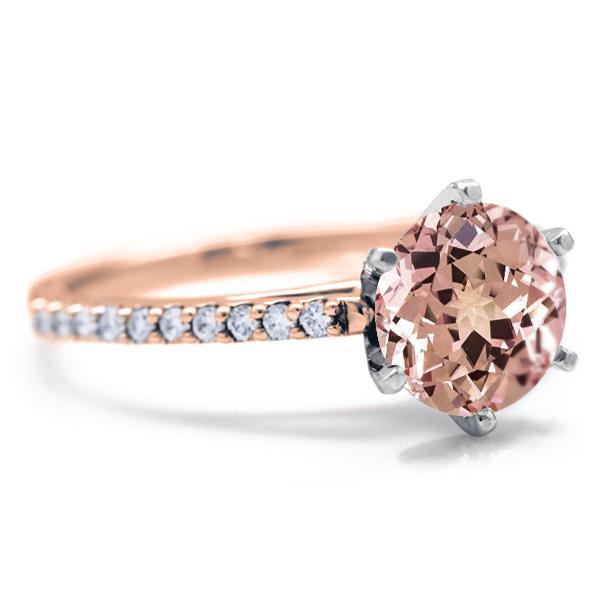 Round Champagne Sapphire 6 Prongs Diamond Accent Ice Cathedral Solitaire Ring-FIRE & BRILLIANCE