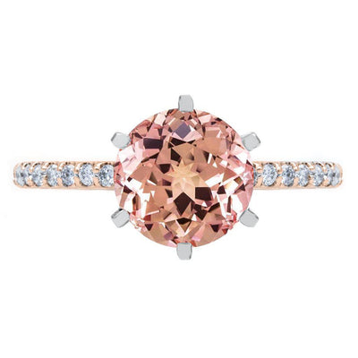 Round Champagne Sapphire 6 Prongs Diamond Accent Ice Cathedral Solitaire Ring-FIRE & BRILLIANCE