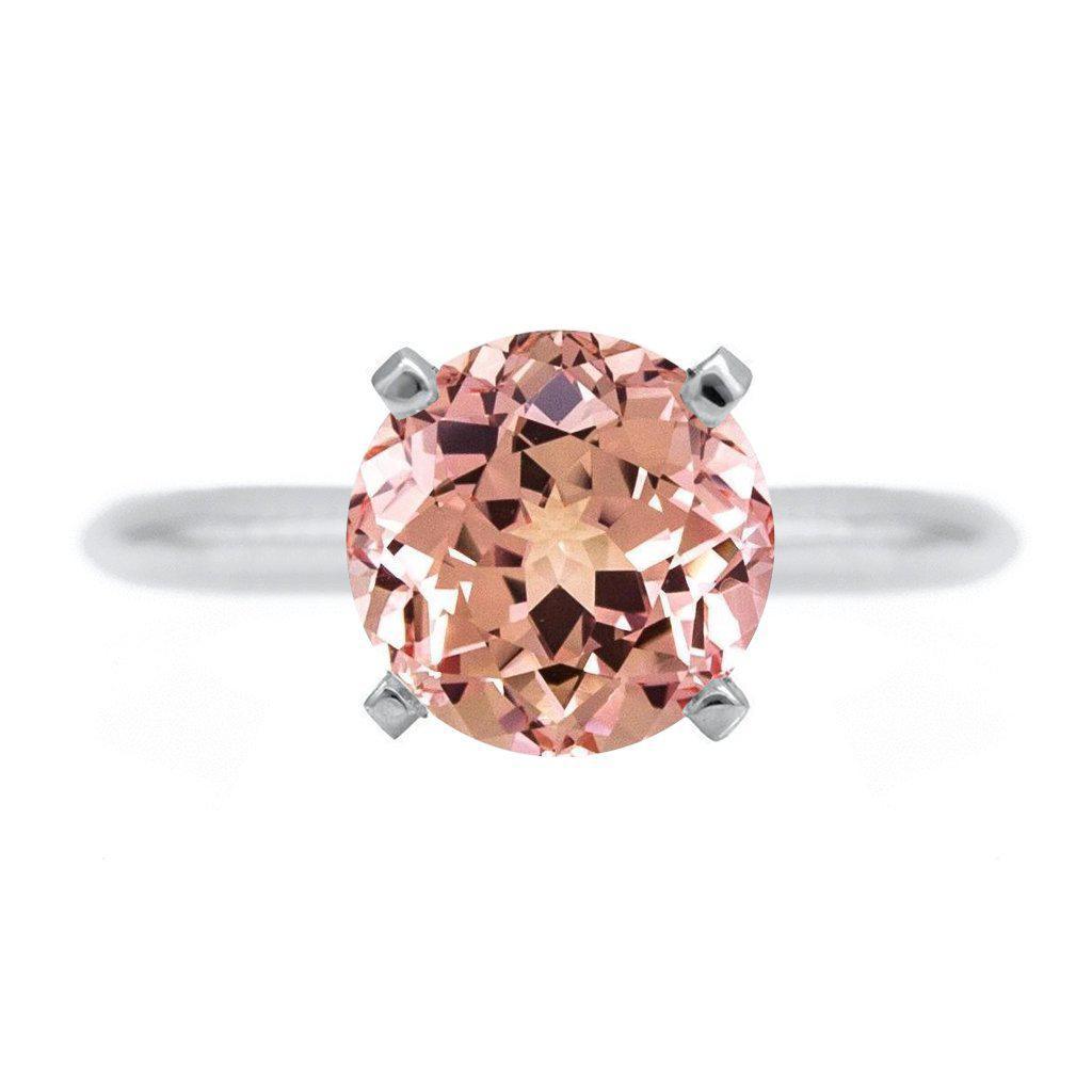 Round Champagne Sapphire Platinum 4 Prongs Solitaire Ring-FIRE & BRILLIANCE