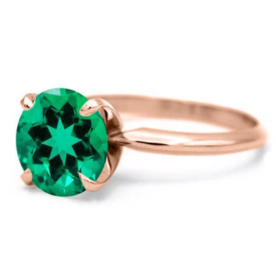 Round Emerald 14K Rose Gold 4 Prongs Solitaire Ring-FIRE & BRILLIANCE