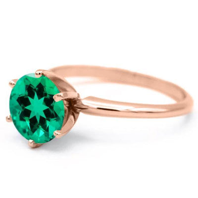 Round Emerald 14K Rose Gold 6 Prongs Solitaire Ring-FIRE & BRILLIANCE