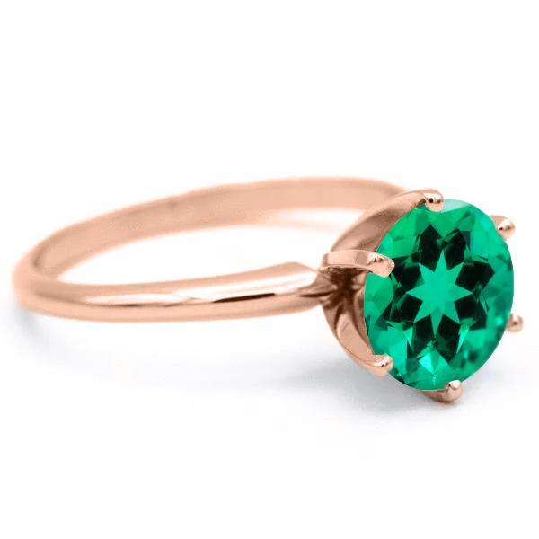 Round Emerald 14K Rose Gold 6 Prongs Solitaire Ring-FIRE & BRILLIANCE