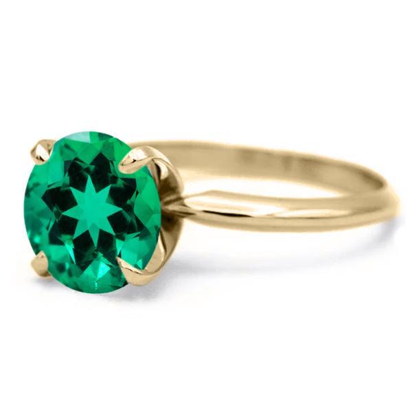 Round Emerald 14K or 18K Yellow Gold 4 Prongs Solitaire Ring-FIRE & BRILLIANCE