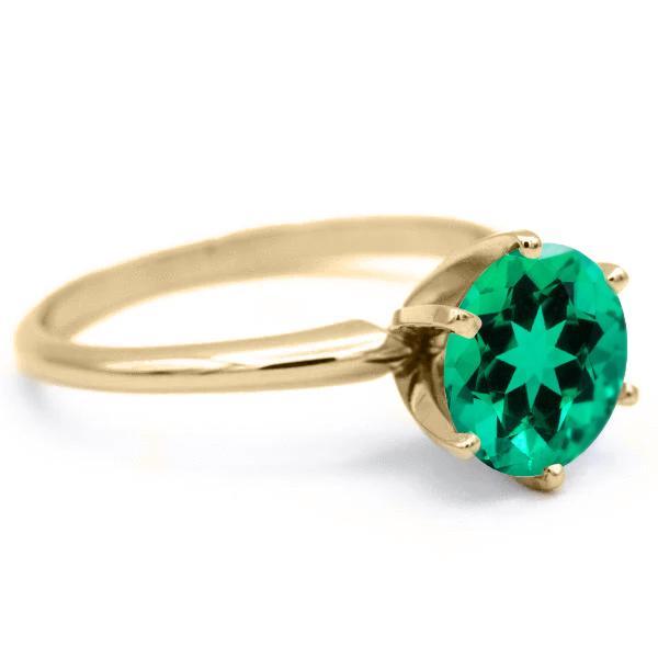 Round Emerald 14K or 18K Yellow Gold 6 Prongs Solitaire Ring-FIRE & BRILLIANCE
