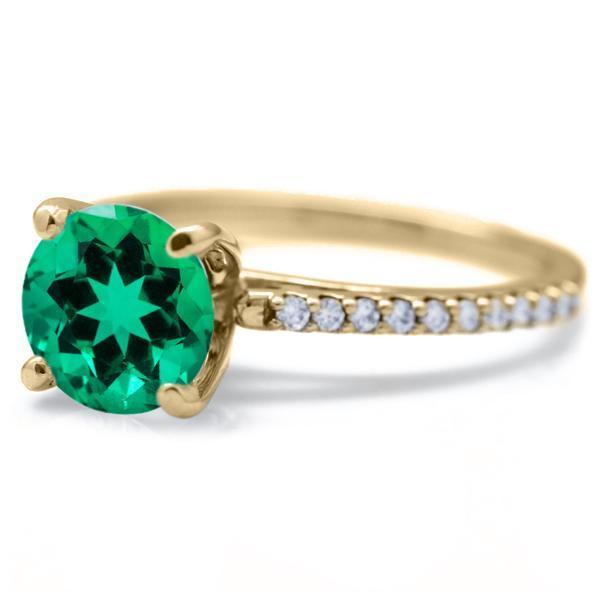 Round Emerald 4 Prongs Diamond Accent Ice Cathedral Solitaire Ring-FIRE & BRILLIANCE