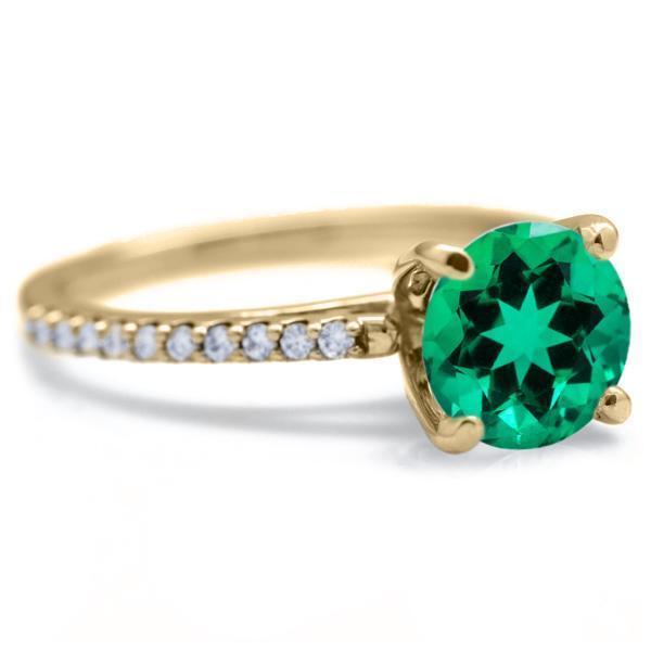 Round Emerald 4 Prongs Diamond Accent Ice Cathedral Solitaire Ring-FIRE & BRILLIANCE