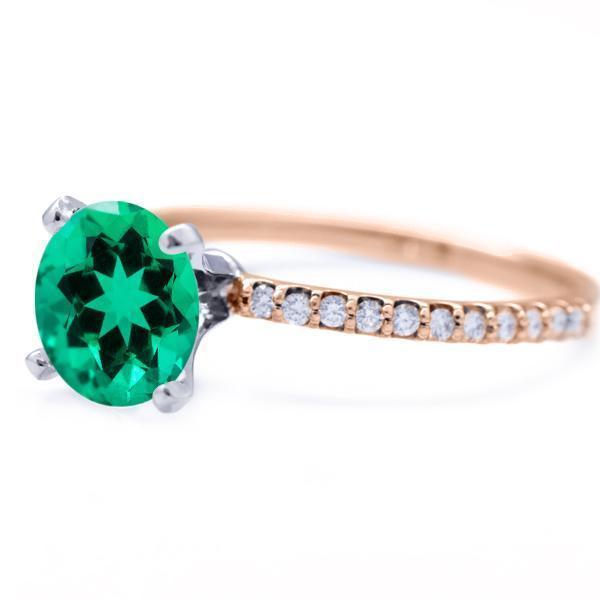 Round Emerald 4 Prongs Diamond Accent Ice Solitaire Ring-FIRE & BRILLIANCE