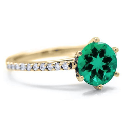 Round Emerald 6 Prongs Diamond Accent Ice Cathedral Solitaire Ring-FIRE & BRILLIANCE