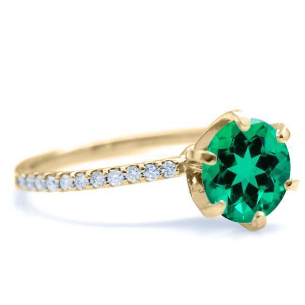Round Emerald 6 Prongs Diamond Accent Ice Solitaire Ring-FIRE & BRILLIANCE