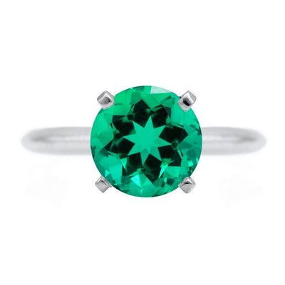 Round Emerald Platinum 4 Prongs Solitaire Ring-FIRE & BRILLIANCE