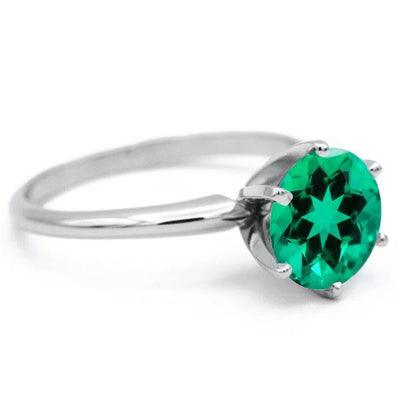 Round Emerald Platinum 6 Prongs Solitaire Ring-FIRE & BRILLIANCE