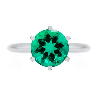 Round Emerald Platinum 6 Prongs Solitaire Ring-FIRE & BRILLIANCE
