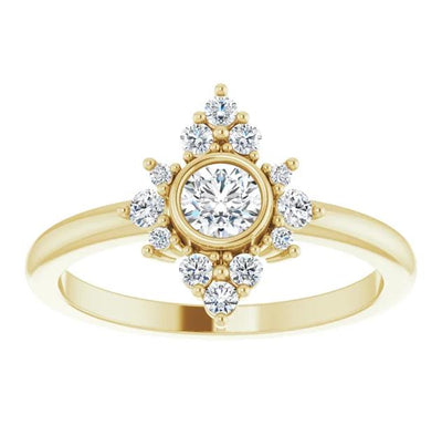 Round Gemstone Bezel Lab-Grown Diamond Accent Cluster Ring-FIRE & BRILLIANCE