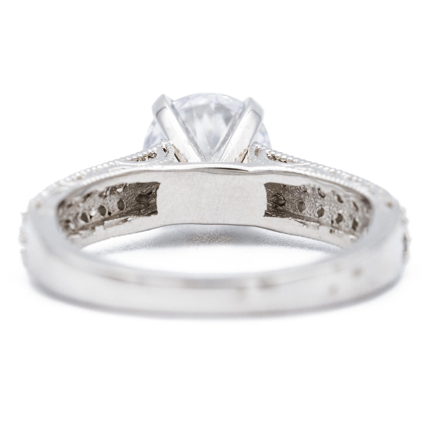 Round Moissanite 14K White Gold 4 Prong Ring-Fire & Brilliance ® Creative Designs-Fire & Brilliance ®