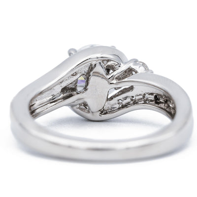 Round Moissanite 14K White Gold Diamond 4 Prong Split Bypass Shank Ring-Fire & Brilliance ® Creative Designs-Fire & Brilliance ®