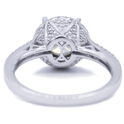 Round Moissanite 14K White Gold Diamond Double Shoulders and Halo Ring-Fire & Brilliance ® Creative Designs-Fire & Brilliance ®