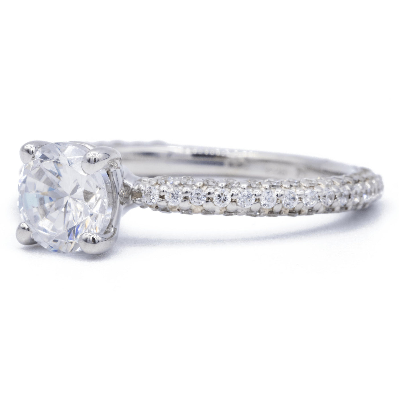 Round Moissanite 14K White Gold Diamond Shank Ring-Fire & Brilliance ® Creative Designs-Fire & Brilliance ®