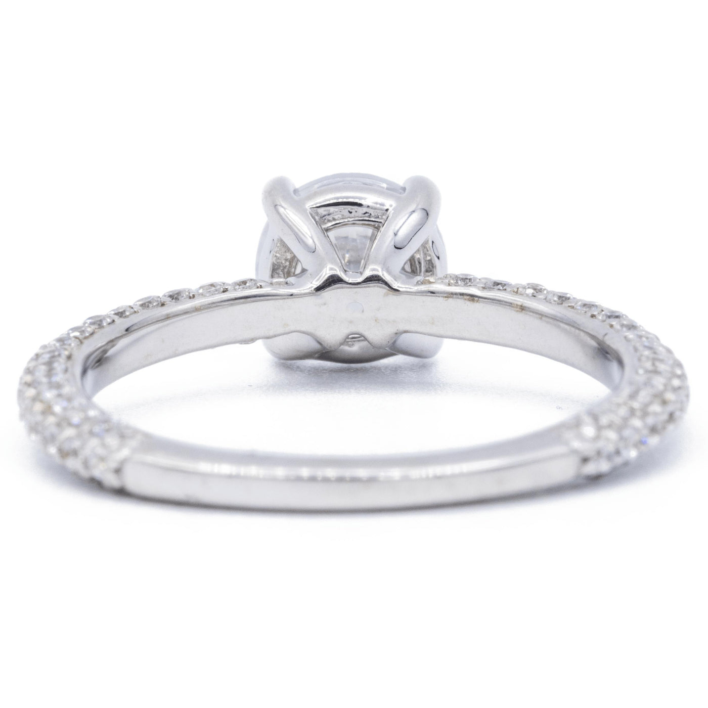 Round Moissanite 14K White Gold Diamond Shank Ring-Fire & Brilliance ® Creative Designs-Fire & Brilliance ®