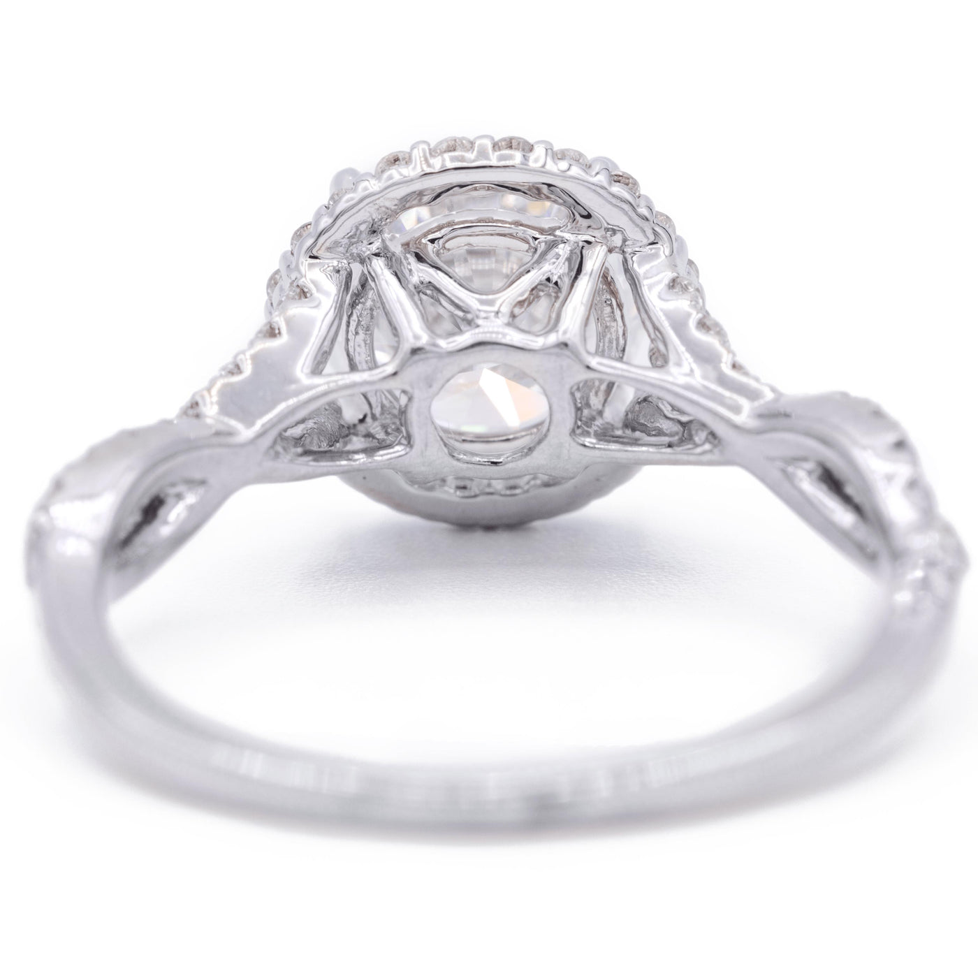 Round Moissanite 14K White Gold Infinity Band Halo MicroPave Diamond Ring-Fire & Brilliance ® Creative Designs-Fire & Brilliance ®