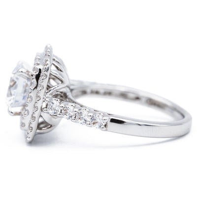 Round Moissanite 14K White Solid Gold Diamond Double Halo Design Ring-Fire & Brilliance ® Creative Designs-Fire & Brilliance ®