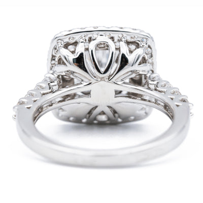 Round Moissanite 14K White Solid Gold Diamond Double Halo Design Ring-Fire & Brilliance ® Creative Designs-Fire & Brilliance ®