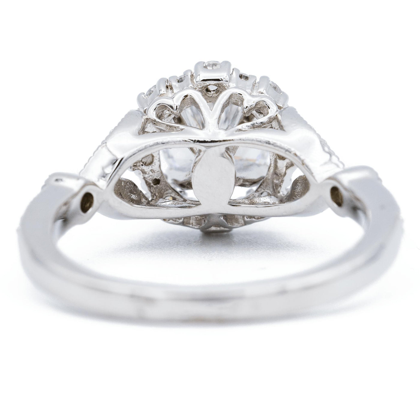 Round Moissanite 14K White Solid Gold Diamond Halo Milgrain Design Ring-Fire & Brilliance ® Creative Designs-Fire & Brilliance ®