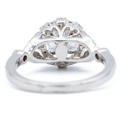 Round Moissanite 14K White Solid Gold Diamond Halo Milgrain Design Ring-Fire & Brilliance ® Creative Designs-Fire & Brilliance ®