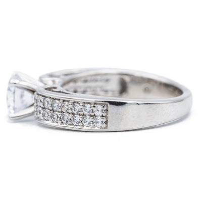 Round Moissanite 14K White Solid Gold Diamond Shank Design Ring-Fire & Brilliance ® Creative Designs-Fire & Brilliance ®