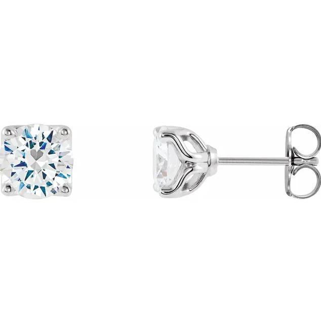 Round Moissanite 4 Prong Floral Basket Earrings-FIRE & BRILLIANCE