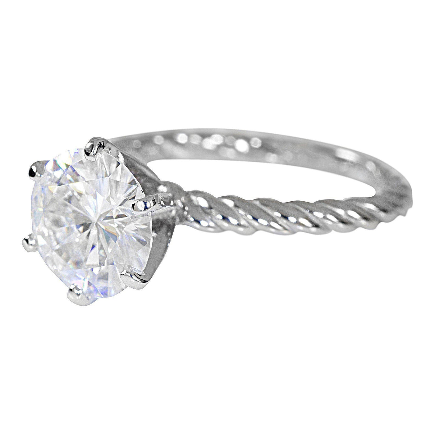 Round Moissanite 6 Prong Braided Rope Solitaire Ring-Fire & Brilliance ® Creative Designs-Fire & Brilliance ®