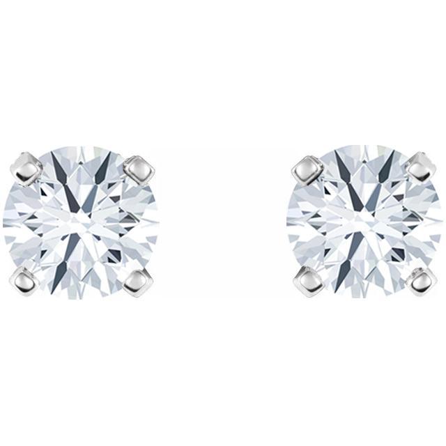 Round Moissanite & Diamond Accented Basket 4 Prong 14K White Earrings-FIRE & BRILLIANCE