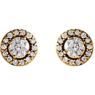 Round Moissanite & Diamond Halo 4 Prong Earrings-Moissanite Earrings-Fire & Brilliance ®