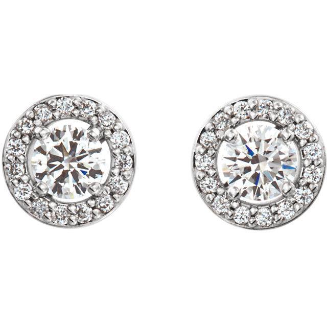 Round Moissanite & Diamond Halo 4 Prong Earrings-Moissanite Earrings-Fire & Brilliance ®