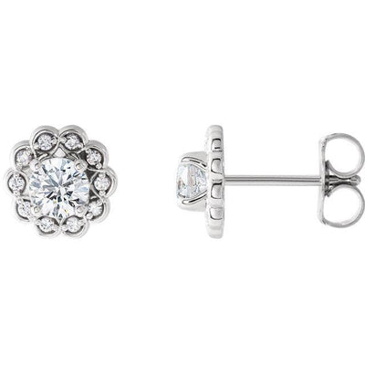 Round Moissanite & Diamond Infinity Halo 4 Prong Earrings-Moissanite Earrings-Fire & Brilliance ®
