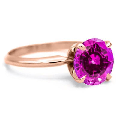 Round Pink Sapphire 14K Rose Gold 4 Prongs Solitaire Ring-FIRE & BRILLIANCE