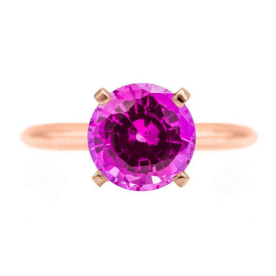 Round Pink Sapphire 14K Rose Gold 4 Prongs Solitaire Ring-FIRE & BRILLIANCE