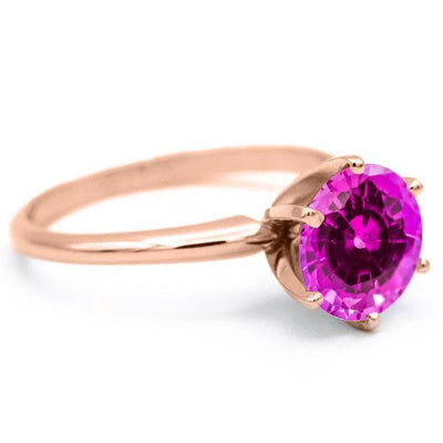Round Pink Sapphire 14K Rose Gold 6 Prongs Solitaire Ring-FIRE & BRILLIANCE