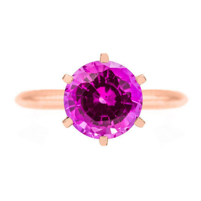 Round Pink Sapphire 14K Rose Gold 6 Prongs Solitaire Ring-FIRE & BRILLIANCE