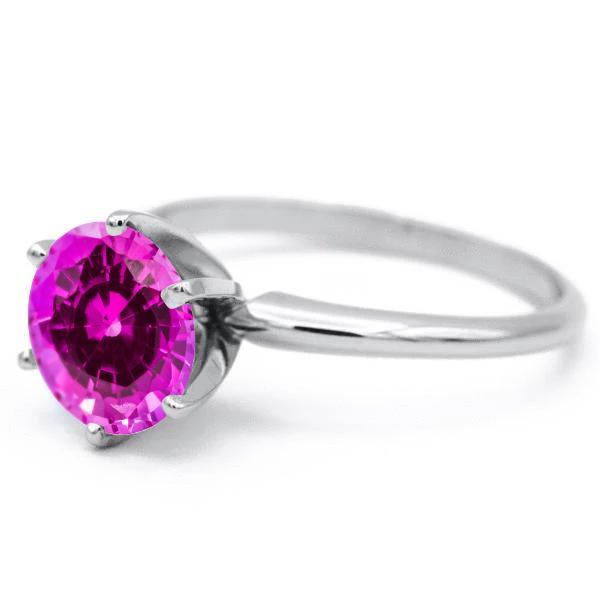 Round Pink Sapphire 14K or 18K White Gold 6 Prongs Solitaire Ring-FIRE & BRILLIANCE