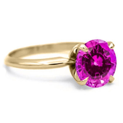 Round Pink Sapphire 14K or 18K Yellow Gold 4 Prongs Solitaire Ring-FIRE & BRILLIANCE