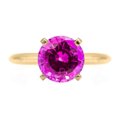 Round Pink Sapphire 14K or 18K Yellow Gold 4 Prongs Solitaire Ring-FIRE & BRILLIANCE