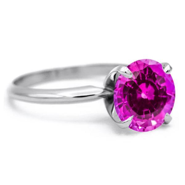 Round Pink Sapphire Platinum 4 Prongs Solitaire Ring-FIRE & BRILLIANCE
