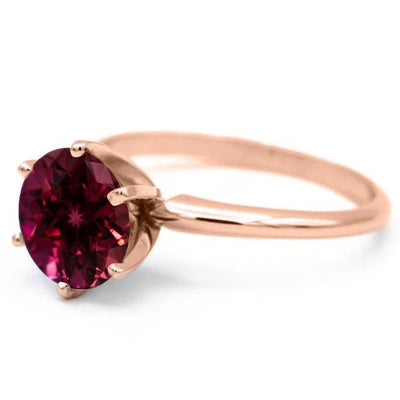 Round Ruby 14K Rose Gold 6 Prongs Solitaire Ring-FIRE & BRILLIANCE